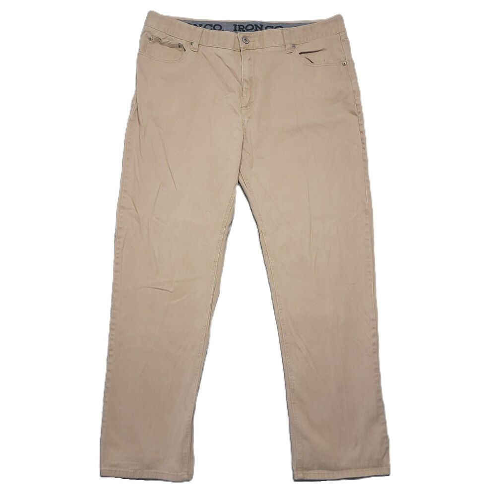 Iron Co. Pants Mens 38x32 Stretch Khaki Straight Leg Flat Front Chino Casual